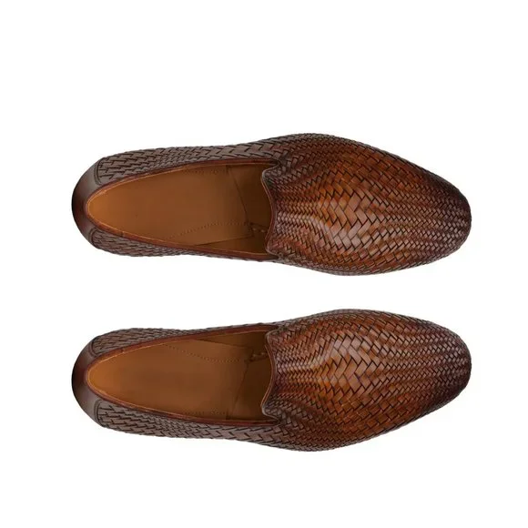 Bashwood Handamde Brown Knitted Leather Loafers display picture 1